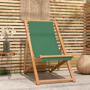 vidaXL Scaun de plajă pliabil, verde, lemn masiv de tec