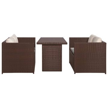 vidaXL Set mobilier bistro cu perne, 3 piese, maro, poliratan