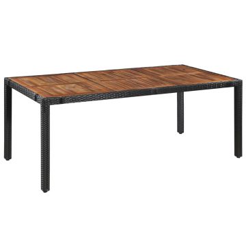 vidaXL Set mobilier de exterior, 9 piese negru, poliratan, lemn acacia