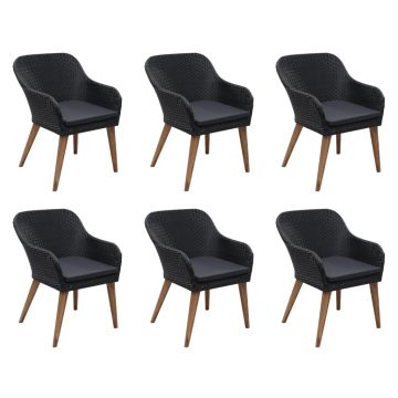 vidaXL Set mobilier de exterior cu perne, 7 piese, negru, poliratan