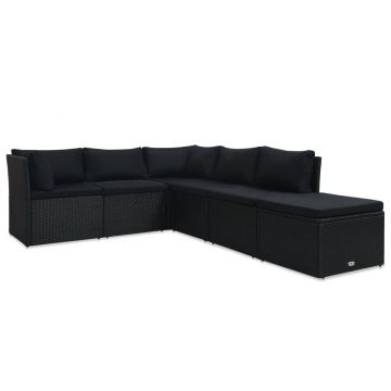 vidaXL Set mobilier de grădină cu perne, 4 piese, negru, poliratan