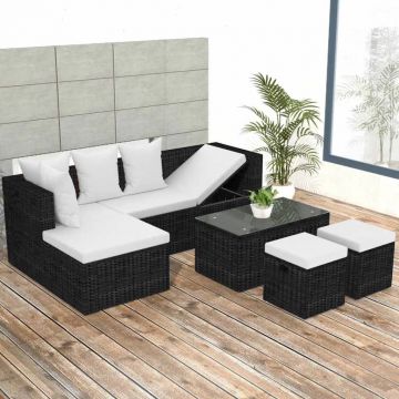 vidaXL Set mobilier de grădină cu perne, 4 piese, negru, poliratan