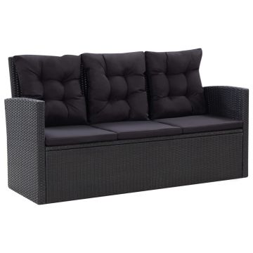 vidaXL Set mobilier de grădină cu perne, 6 piese, negru, poliratan