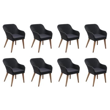 vidaXL Set mobilier de grădină cu perne, 9 piese, negru, poliratan