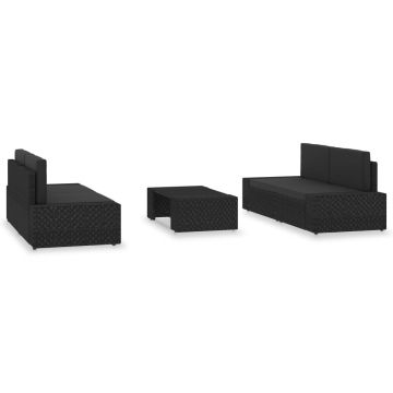 vidaXL Set mobilier grădină, 5 piese, negru, poliratan