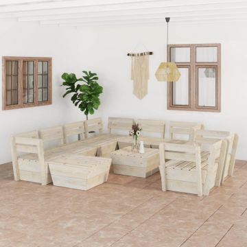 vidaXL Set mobilier grădină din paleți, 10 piese, lemn molid tratat