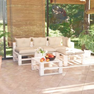 vidaXL Set mobilier grădină din paleți, 5 piese, cu perne, lemn de pin