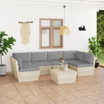 vidaXL Set mobilier grădină din paleți, 7 piese, cu perne, lemn molid