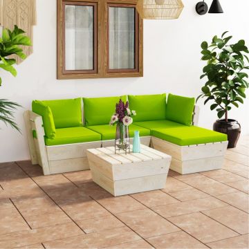 vidaXL Set mobilier grădină din paleți cu perne, 5 piese, lemn molid