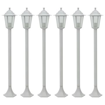 vidaXL Stâlp iluminare grădină, 6 buc., alb, 110 cm, aluminiu, E27