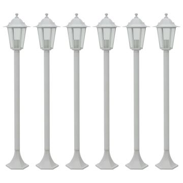 vidaXL Stâlp iluminare grădină, 6 buc., alb, 110 cm, aluminiu, E27