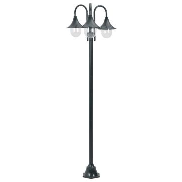 vidaXL Stâlp iluminat grădină E27 220cm aluminiu 3 lămpi verde închis