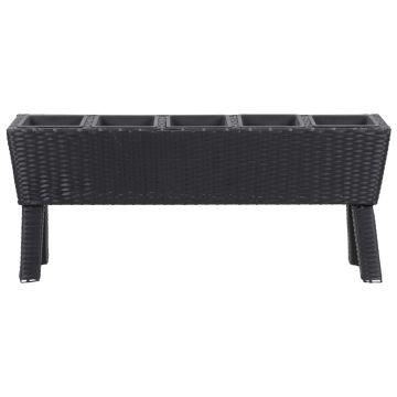 vidaXL Strat înălțat grădină 5 ghivece negru 118x25x50 cm poliratan