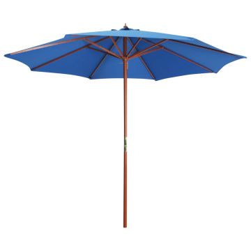 vidaXL Umbrelă de soare cu stâlp din lemn, albastru, 300 x 258 cm