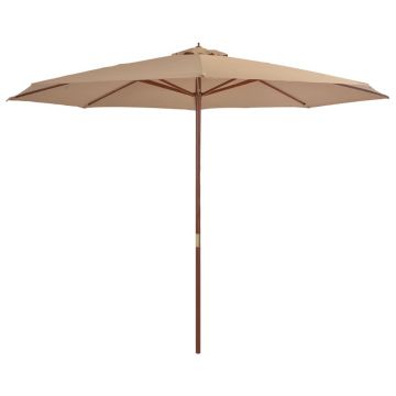 vidaXL Umbrelă de soare de exterior, stâlp din lemn, gri taupe, 350 cm