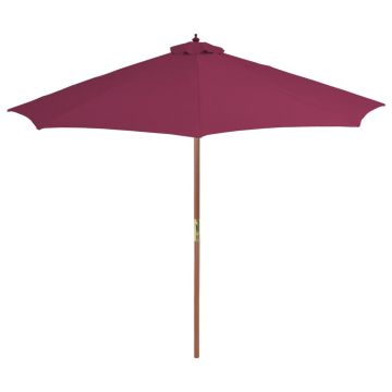 vidaXL Umbrelă de soare exterior, stâlp din lemn, 300 cm, roșu bordo