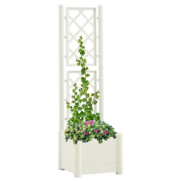 vidaXL Jardinieră de grădină cu spalier, alb, 43x43x142 cm, PP