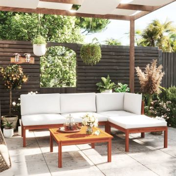 vidaXL Set mobilier de grădină, 5 piese, perne crem, lemn masiv acacia