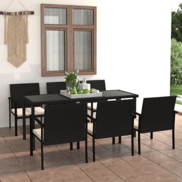 vidaXL Set mobilier de grădină, 7 piese, negru, poliratan