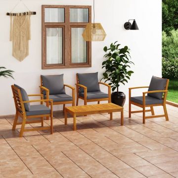 vidaXL Set mobilier de grădină cu perne, 5 piese, lemn masiv acacia