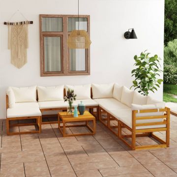 vidaXL Set mobilier de grădină cu perne 9 piese crem lemn masiv acacia