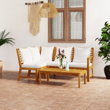 vidaXL Set mobilier de grădină cu perne crem 4 piese lemn masiv acacia