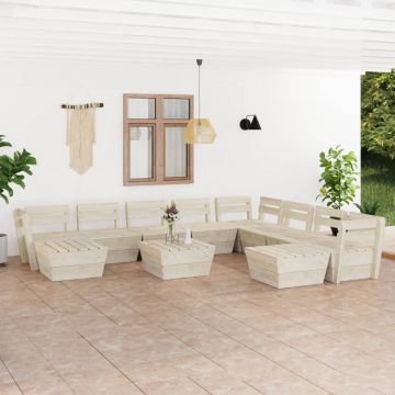 vidaXL Set mobilier de grădină din paleți, 11 piese, lemn molid tratat