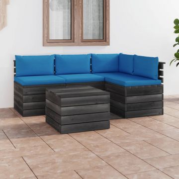 vidaXL Set mobilier de grădină din paleți, cu perne, 5 piese, lemn pin