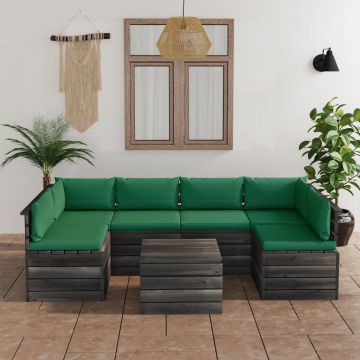 vidaXL Set mobilier de grădină din paleți, cu perne, 7 piese, lemn pin
