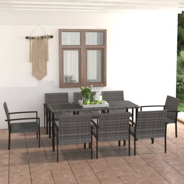 vidaXL Set mobilier de masă pentru grădină, 9 piese, gri, poliratan