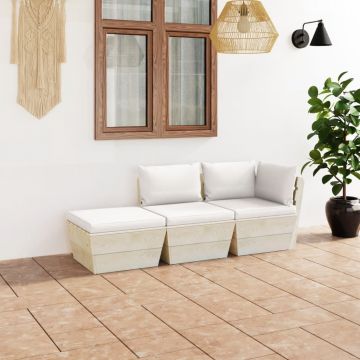 vidaXL Set mobilier grădină din paleți cu perne, 3 piese, lemn molid