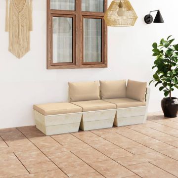 vidaXL Set mobilier grădină din paleți, cu perne, 3 piese, lemn molid
