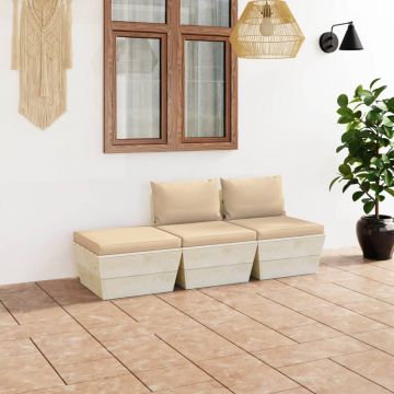 vidaXL Set mobilier grădină din paleți, cu perne, 3 piese, lemn molid