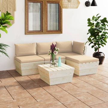 vidaXL Set mobilier grădină din paleți cu perne, 5 piese, lemn molid