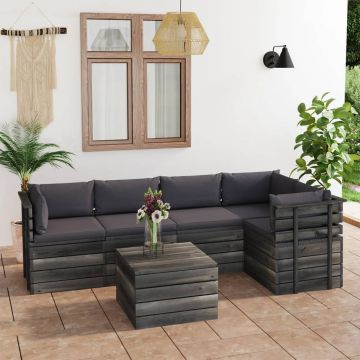 vidaXL Set mobilier grădină din paleți cu perne 6 piese lemn masiv pin