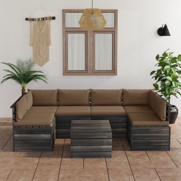 vidaXL Set mobilier grădină din paleți, cu perne, 7 piese, lemn de pin