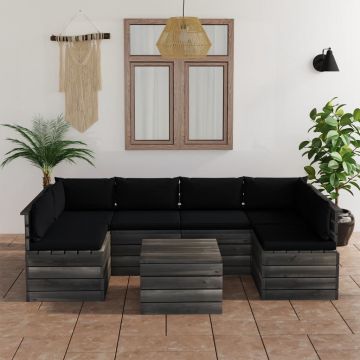 vidaXL Set mobilier grădină din paleți, cu perne, 7 piese, lemn de pin