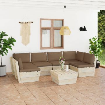 vidaXL Set mobilier grădină din paleți cu perne, 7 piese, lemn molid