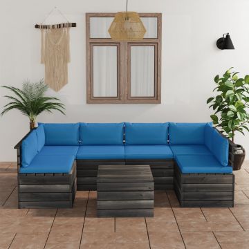 vidaXL Set mobilier grădină din paleți, cu perne, 7 piese, lemn pin