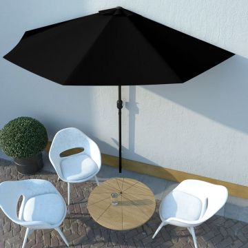 vidaXL Umbrelă de balcon tijă aluminiu negru 300x150x253 cm semirotund