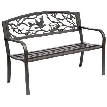 Banca de Exterior din Fonta cu Spatar Outsunny cu Decoratiuni, Maro 127x60cm | Aosom Romania Banca de Exterior din Fonta cu Spatar Outsunny cu Decoratiuni, Maro 127x60cm | Aosom Romania