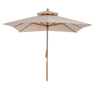 Outsunny Umbrelă de Soare pentru Grădină cu Acoperiș Dublu, Bambu și Poliester, Crem, 3x3m | Aosom Romania