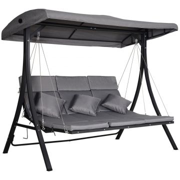 Outsunny Balansoar cu 3 scaune din material textil cu perne si acoperis reglabil gri 200 x 115 x 168 cm | Aosom Romania