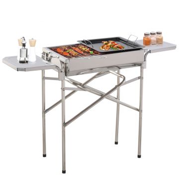 Barbecue cu Carbon BBQ Grill Outsunny cu Blat de Sprijin in Otel Inox | Aosom RO