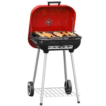 Outsunny Barbecue cu Carbon BBQ Grill cu Capac si Roti, 45x47.5x70cm| Aosom Ro