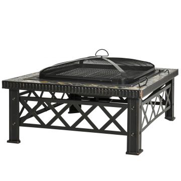 Outsunny Brazier de Gradina cu Capac pentru Arestarea Scanteilor si Grila pentru Gratar