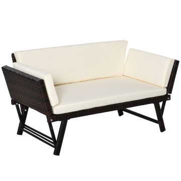 Outsunny Canapea de Grădină 2 Locuri cu Sezlong, Design Modern, 129x66x67 cm, Alb | Aosom Romania