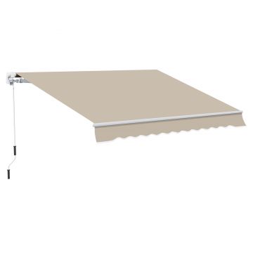 Outsunny Copertină Retractabilă pentru Terasă cu Manivelă Manuală, Rezistentă la Apă, Structură Metalică și Aluminiu, 4x2.5m, Bej | Aosom Romania