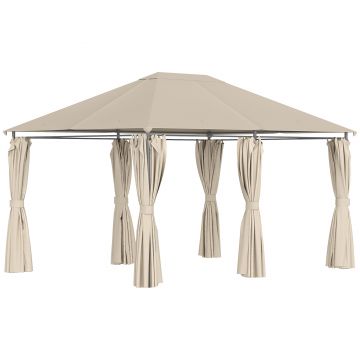 Outsunny Foisor de Gradina cu Prelata in Poliester 6 Pereti Detasabili 12 Paleti Schelet in Metal Bej 400 x 300 x 264 cm | Aosom Romania