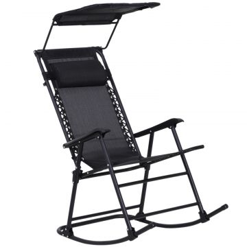 Outsunny Fotoliu Scaun Balansoar cu Baldachin pentru Grdina, Negru, 105x 64 x 125cm | Aosom Romania
